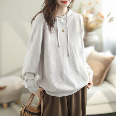 Autumn Minimalist Solid Casual Loose Hoodie Oct 2023 New Arrival One Size Beige 