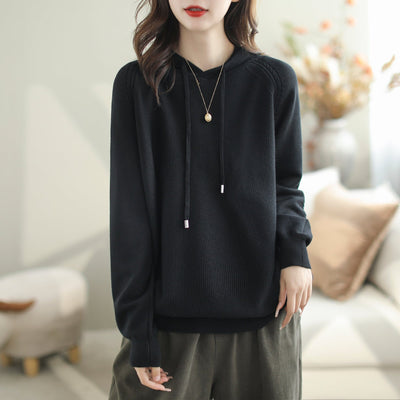 Autumn Minimalist Solid Casual Loose Hoodie Oct 2023 New Arrival One Size Black 