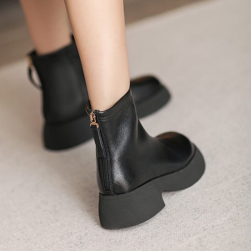 Autumn Minimalist Solid Leather Casual Ankle Boots