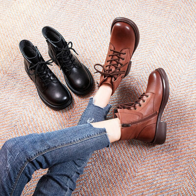 Autumn Retro Casual Leather Solid Boots