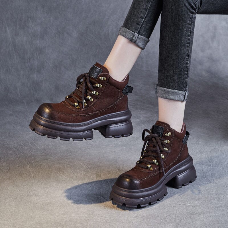 Autumn Retro Classic Leather Chunky Platform Boots