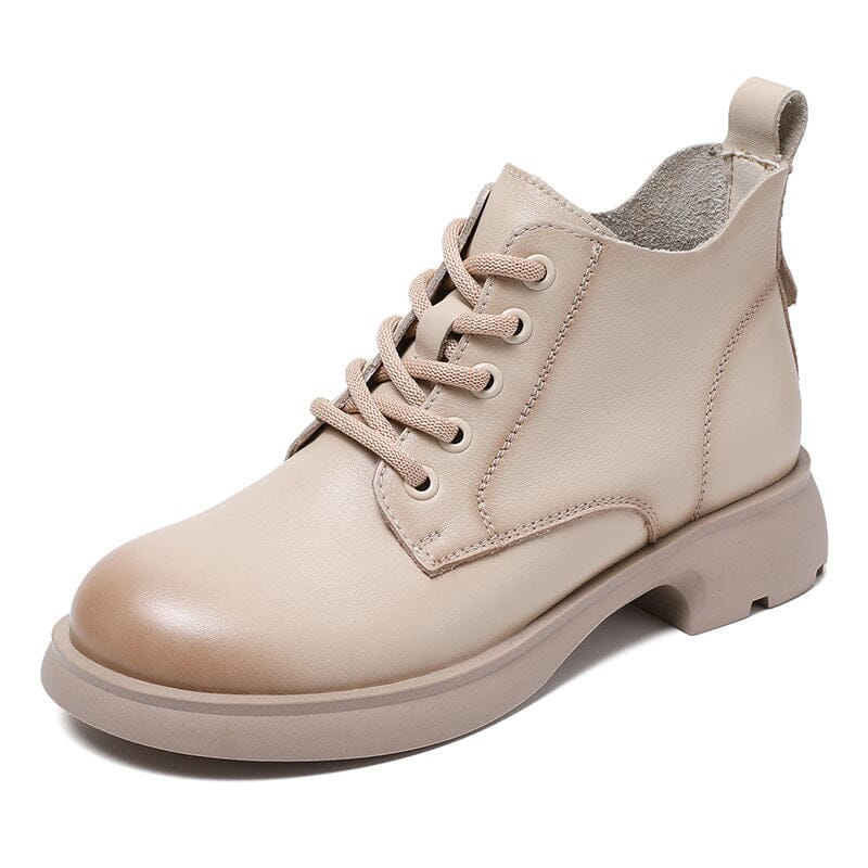 Autumn Retro Classic Soft Leather Ankle Boots Jul 2023 New Arrival Beige 35 