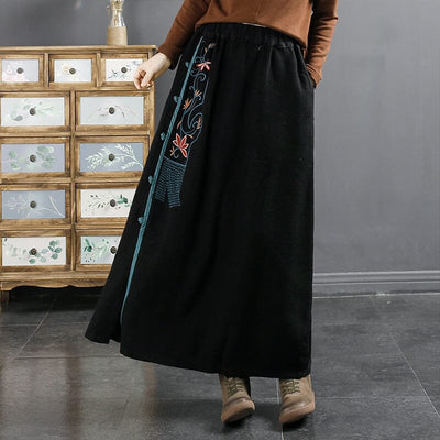 Autumn Retro Embroidery Linen A-Line Skirt Dec 2022 New Arrival 