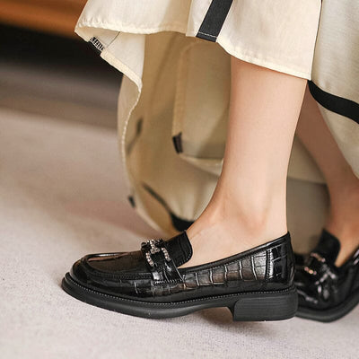 Autumn Retro Glossy Leather Casual Loafers