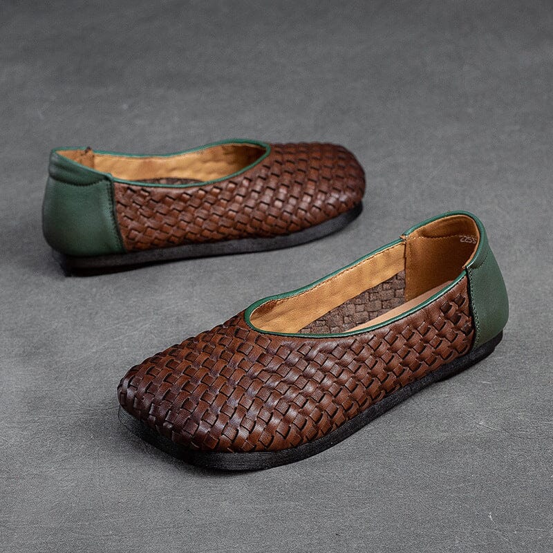 Autumn Retro Handcraft Plaited Leather Flats Casual Shoes