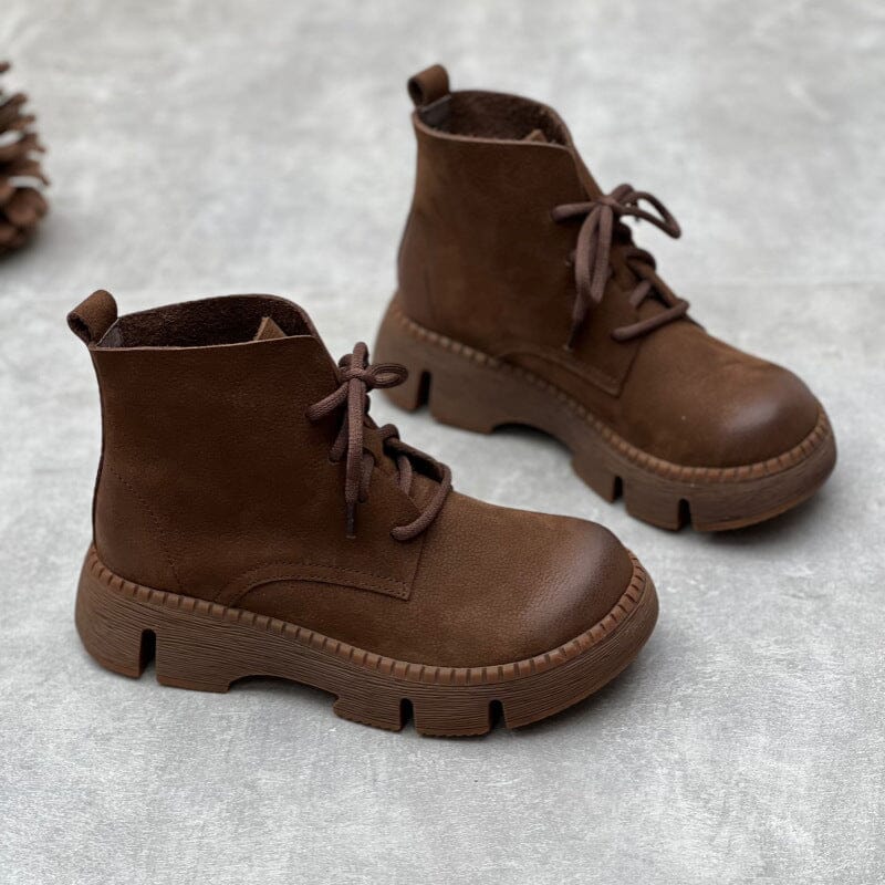 Autumn Retro Handmade Leather Platform Ankle Boots