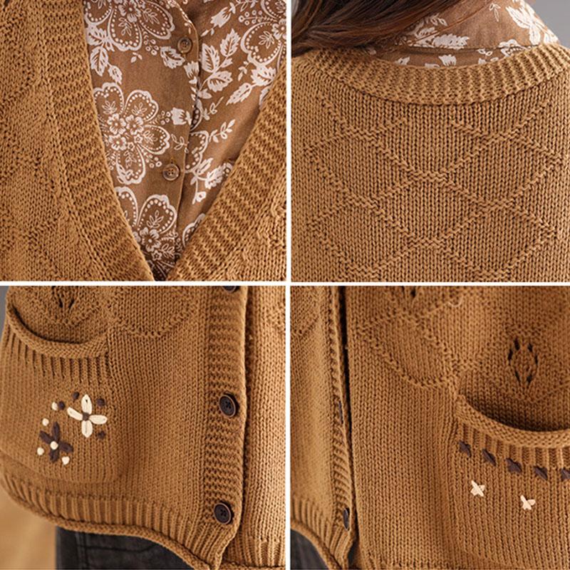 Autumn Retro Hollow Loose Cotton Knitted Vest Aug 2021 New-Arrival 