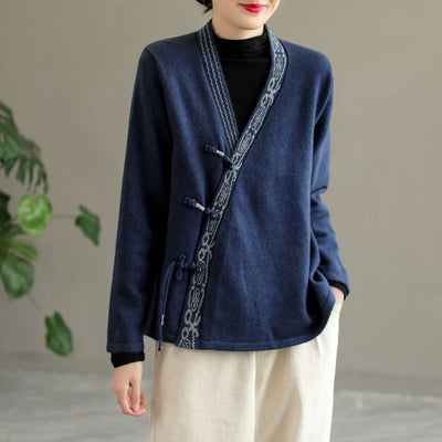 Autumn Retro Irregular Knitted Jacket For Women Sep 2022 New Arrival One Size Navy 