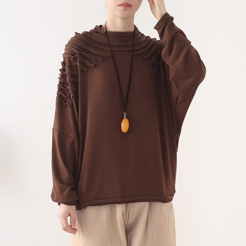 Autumn Retro Irregular Patchwork Cotton Knitted T-Shirt Dec 2022 New Arrival One Size Coffee 