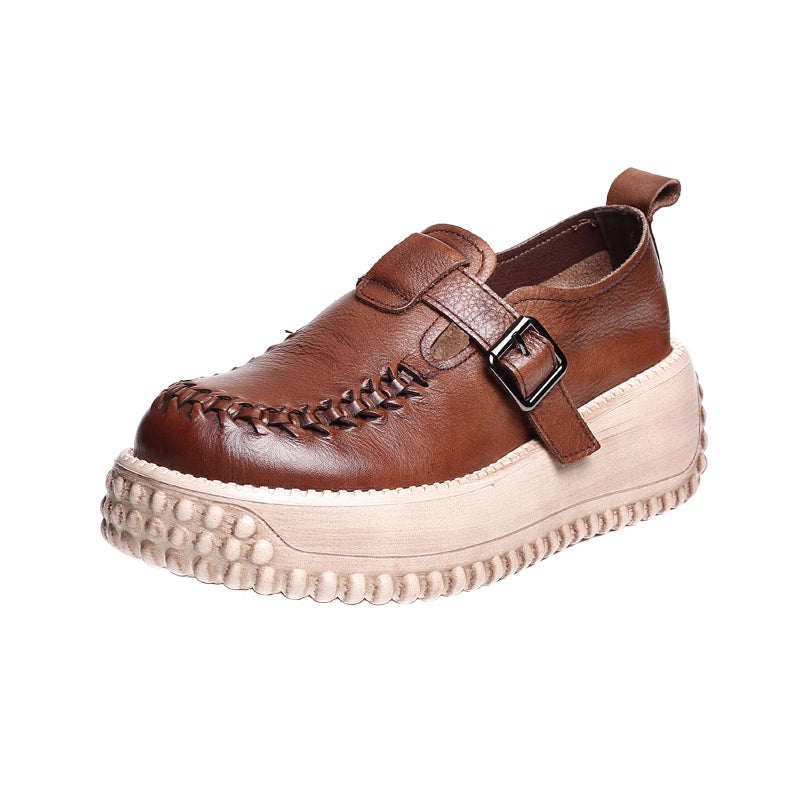 Autumn Retro Leather Buckled Platform Casual Shoes