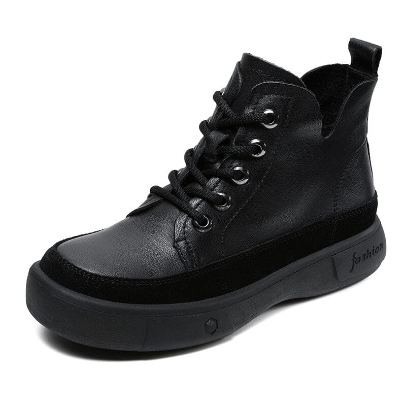 Autumn Retro Leather Casual Ankle Boots Aug 2023 New Arrival Black 35 