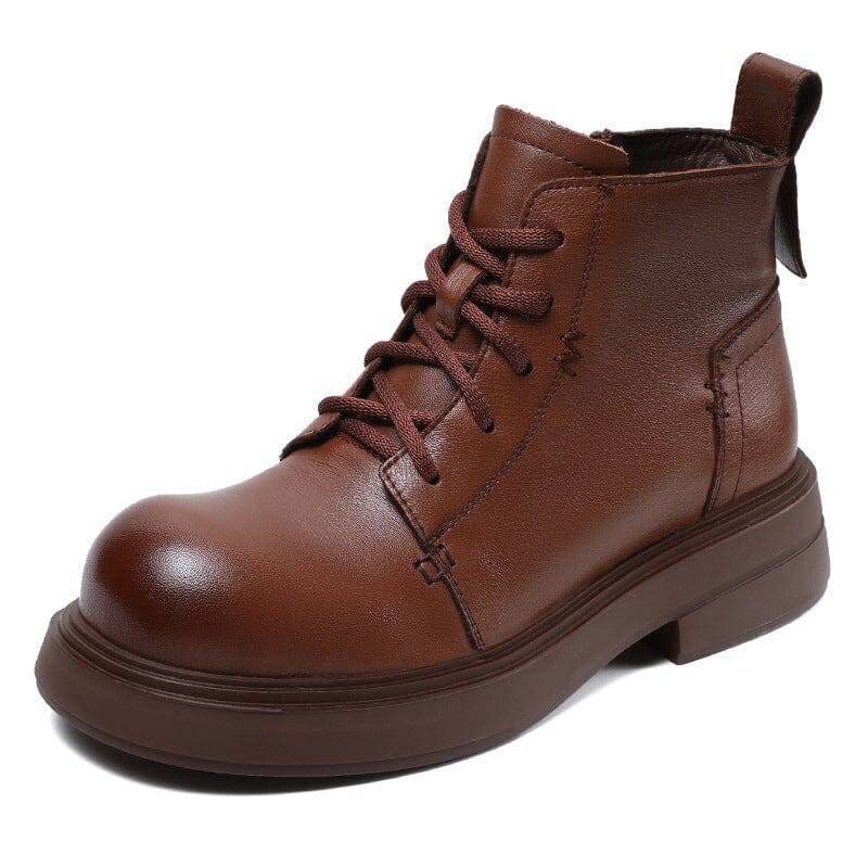 Autumn Retro Leather Casual Ankle Boots Aug 2023 New Arrival Brown 35 