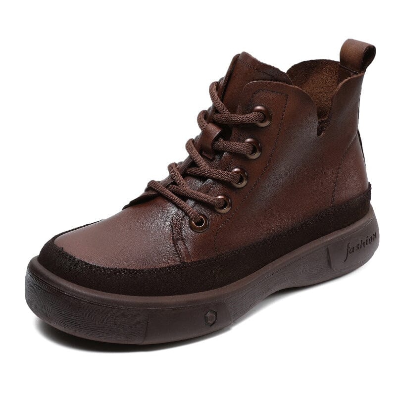 Autumn Retro Leather Casual Ankle Boots Aug 2023 New Arrival Brown 35 