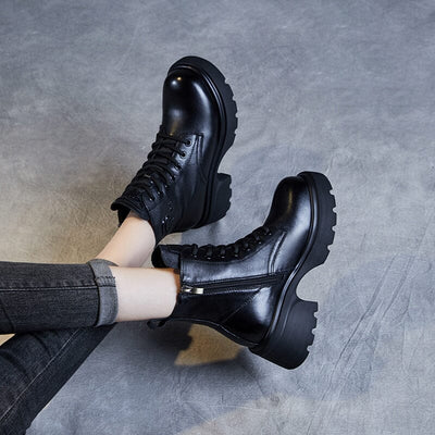 Autumn Retro Leather Casual Chunky Heel Boots