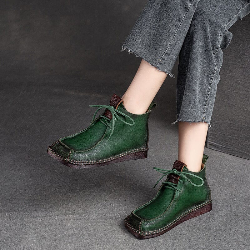 Autumn Retro Leather Casual Flat Ankle Boots