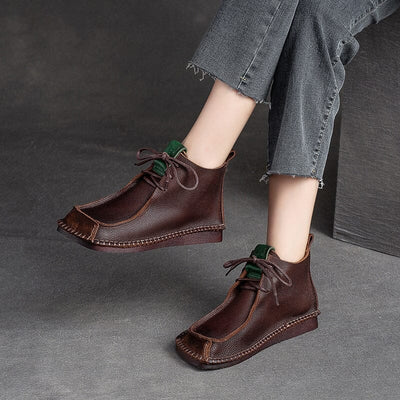 Autumn Retro Leather Casual Flat Ankle Boots