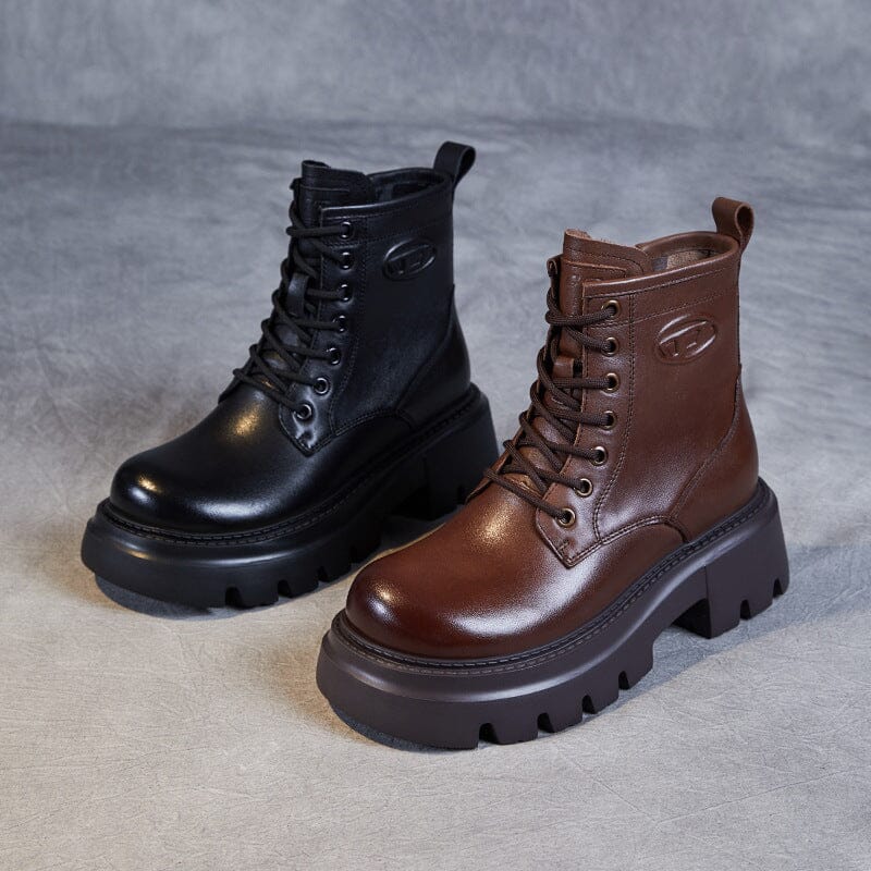 Autumn Retro Leather Casual Platform Boots