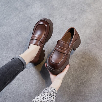Autumn Retro Leather Casual Thick Sole Loafers