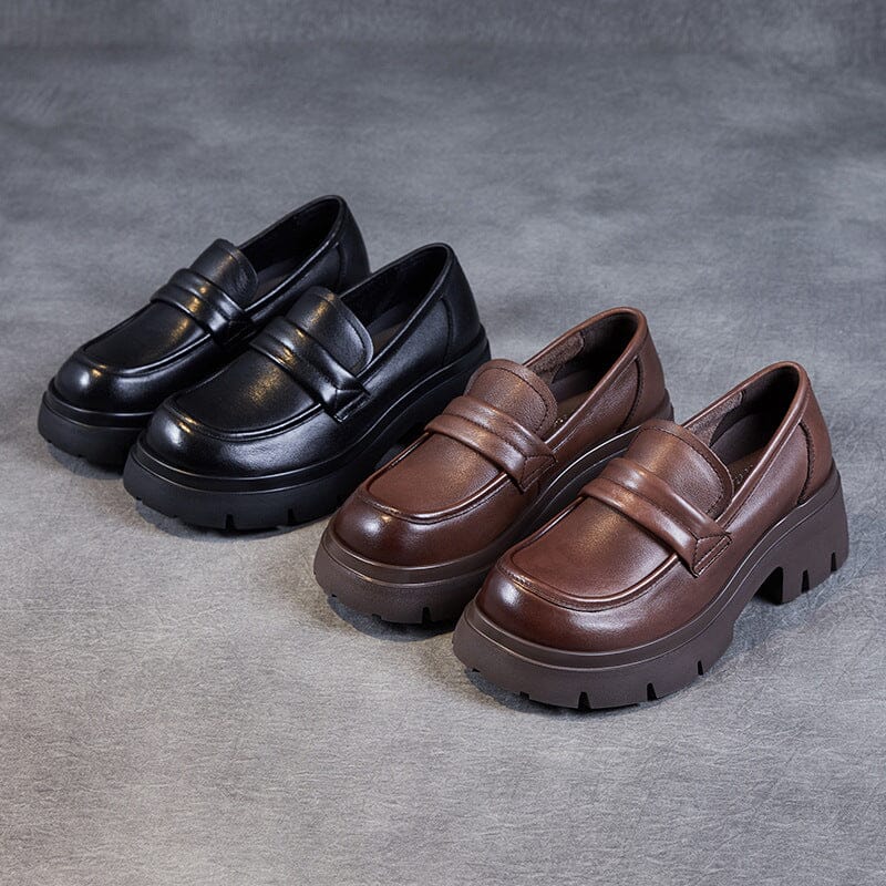 Autumn Retro Leather Casual Thick Sole Loafers