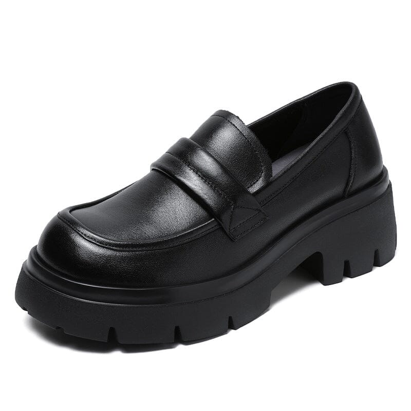 Autumn Retro Leather Casual Thick Sole Loafers Dec 2022 New Arrival Black 35 