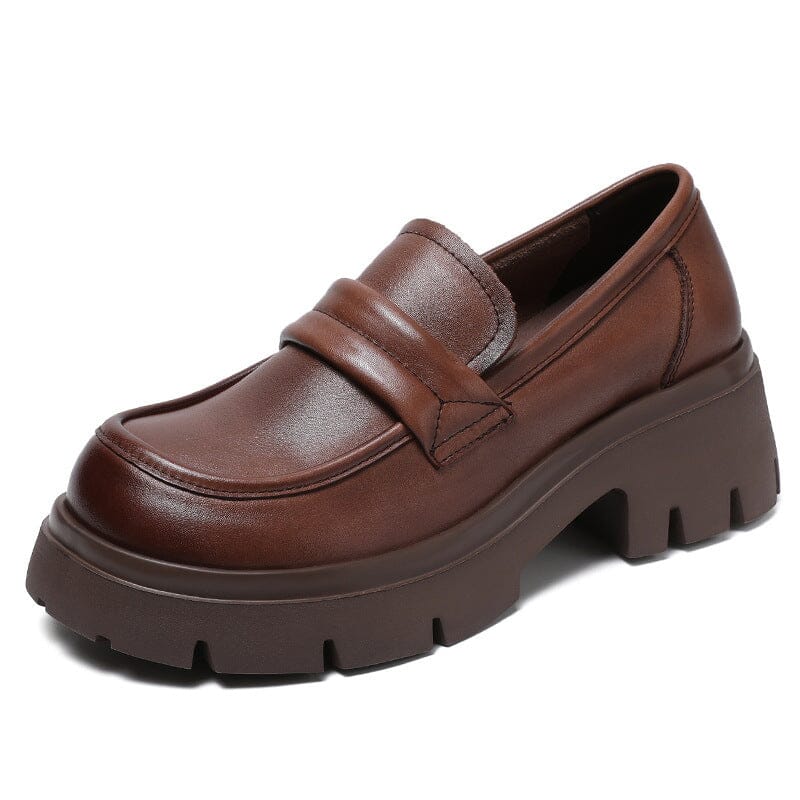 Autumn Retro Leather Casual Thick Sole Loafers Dec 2022 New Arrival Brown 35 