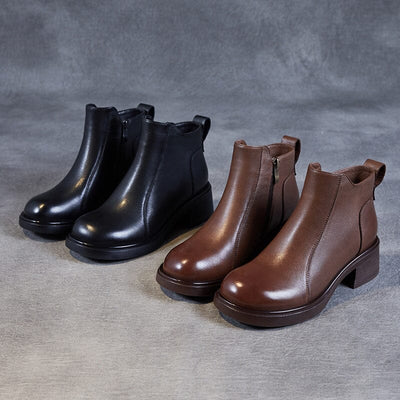 Autumn Retro Leather Chunky Heel Ankle Boots Oct 2023 New Arrival 
