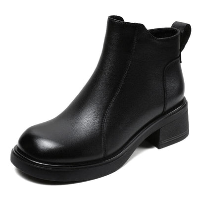 Autumn Retro Leather Chunky Heel Ankle Boots Oct 2023 New Arrival Black 35 