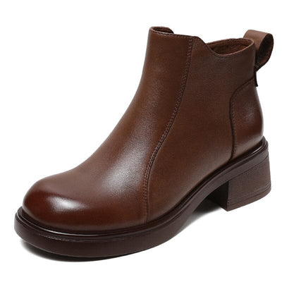 Autumn Retro Leather Chunky Heel Ankle Boots Oct 2023 New Arrival Brown 35 