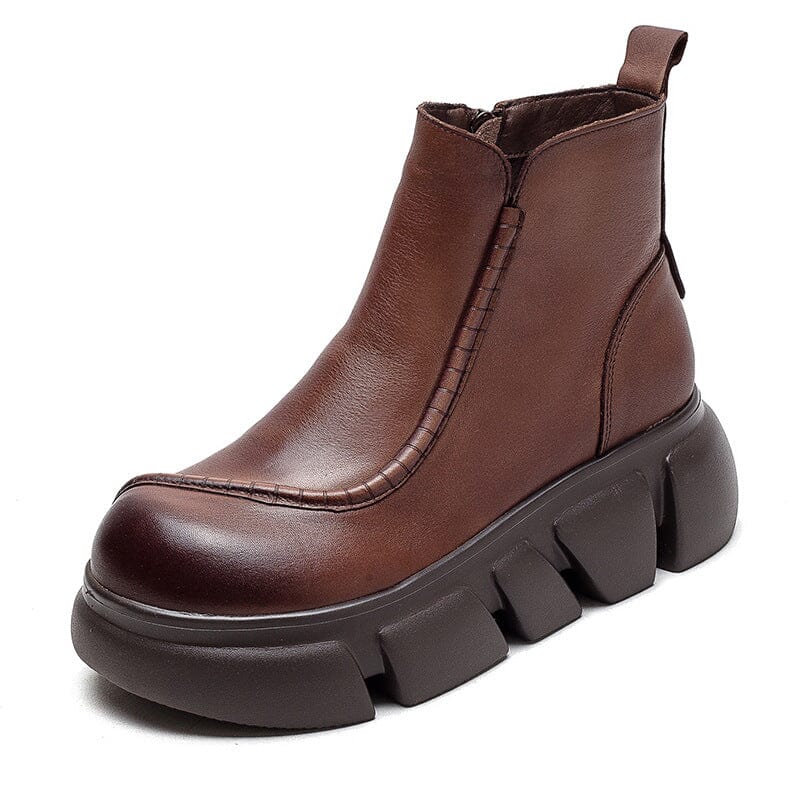 Autumn Retro Leather Chunky Platform Boots