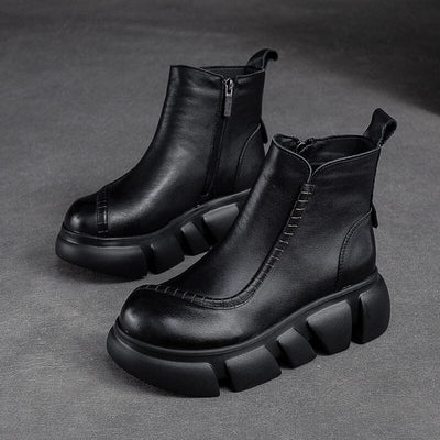 Autumn Retro Leather Chunky Platform Boots