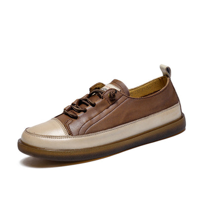 Autumn Retro Leather Color Matching Flat Casual Shoes Sep 2022 New Arrival 