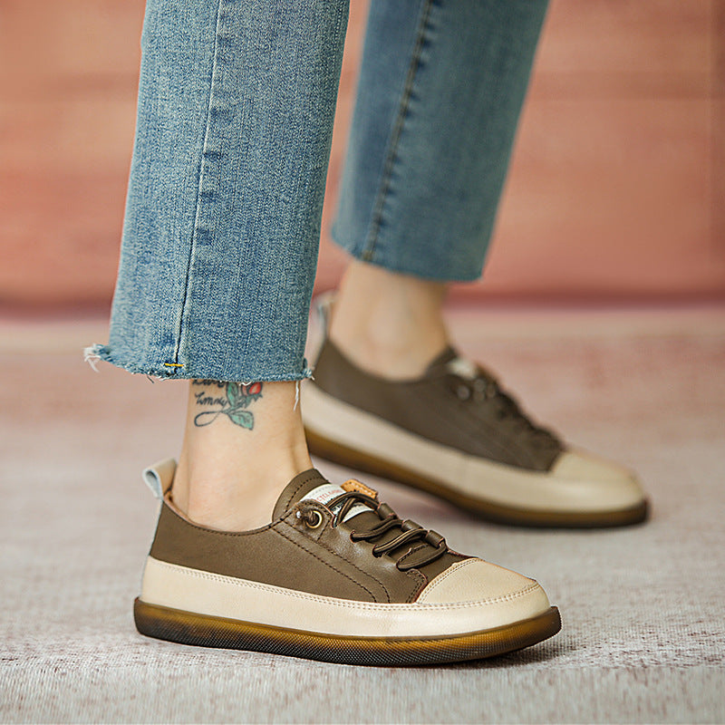 Autumn Retro Leather Color Matching Flat Casual Shoes Sep 2022 New Arrival 