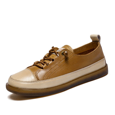 Autumn Retro Leather Color Matching Flat Casual Shoes