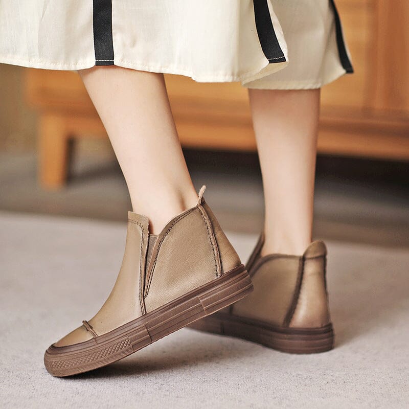 Autumn Retro Leather Flat Ankle Boots