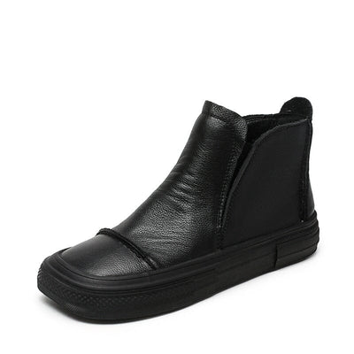 Autumn Retro Leather Flat Ankle Boots Aug 2023 New Arrival Black 35 