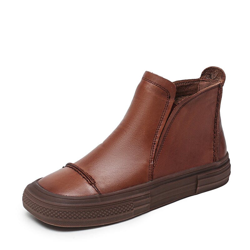 Autumn Retro Leather Flat Ankle Boots Aug 2023 New Arrival Brown 35 