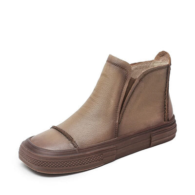 Autumn Retro Leather Flat Ankle Boots Aug 2023 New Arrival Khaki 35 