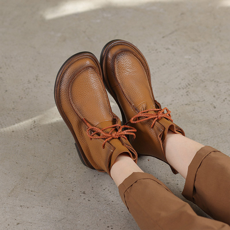Autumn Retro Leather Handmade Flat Boots