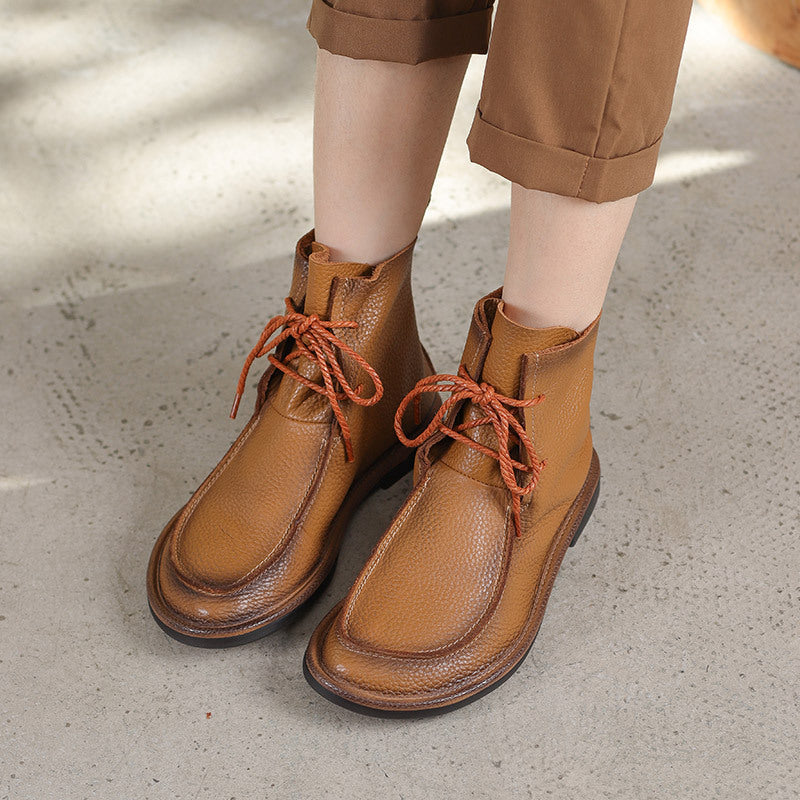 Autumn Retro Leather Handmade Flat Boots