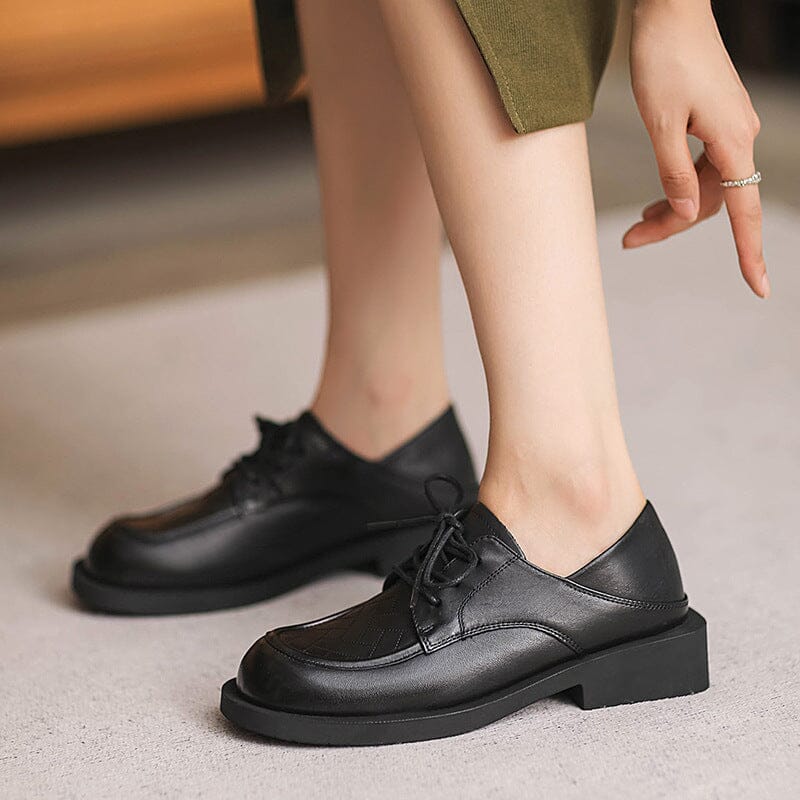 Autumn Retro Leather Lace Up Casual Loafers