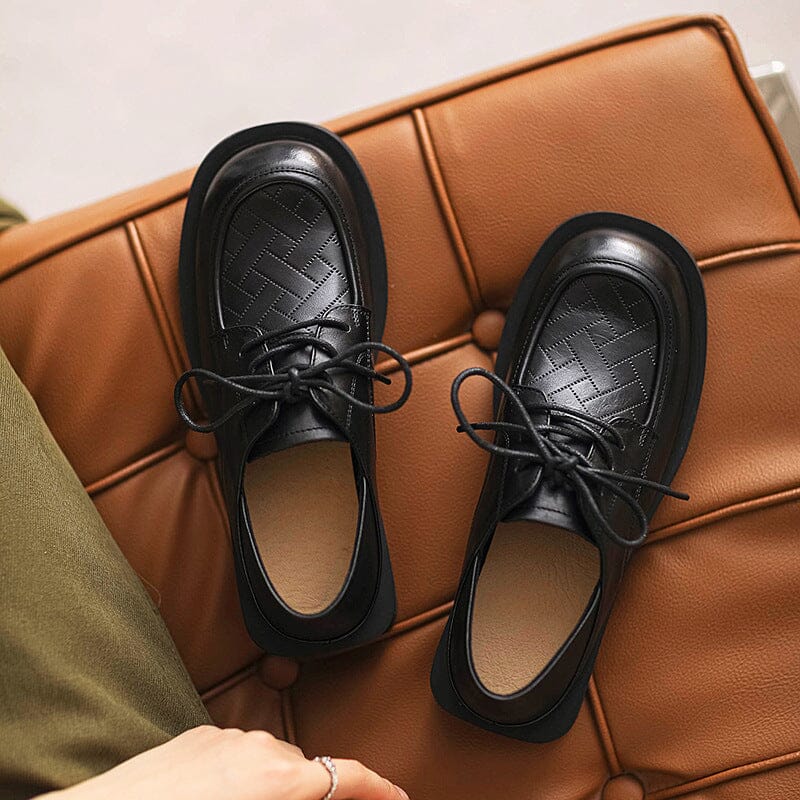 Autumn Retro Leather Lace Up Casual Loafers