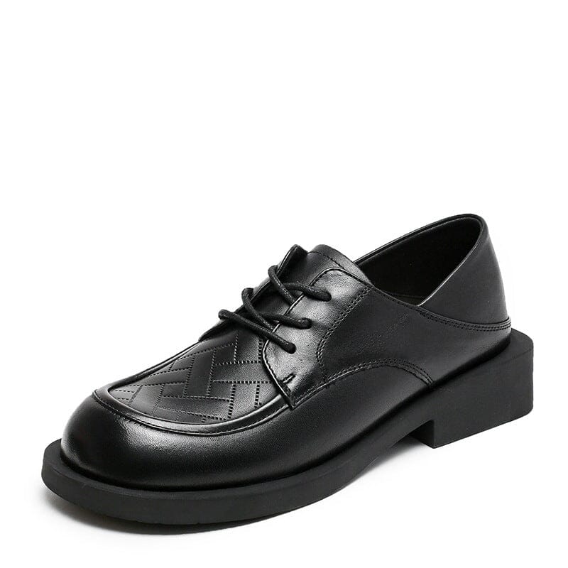 Autumn Retro Leather Lace Up Casual Loafers Aug 2023 New Arrival Black 35 