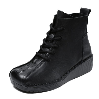 Autumn Retro Leather Low Wedge Casual Boots