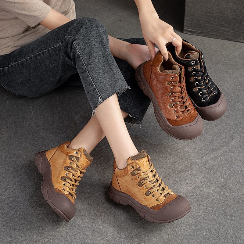 Autumn Retro Leather Patchwork Casual Shoes