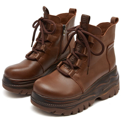 Autumn Retro Leather Platform Casual Boots