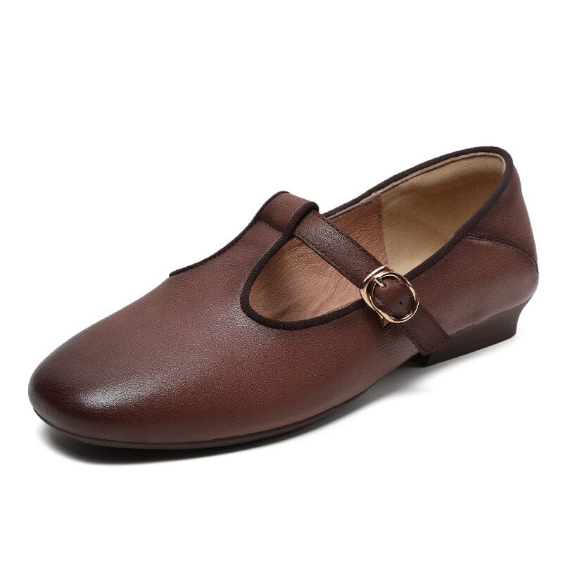 Autumn Retro Leather Soft Flat Casual Shoes Aug 2023 New Arrival Brown 35 