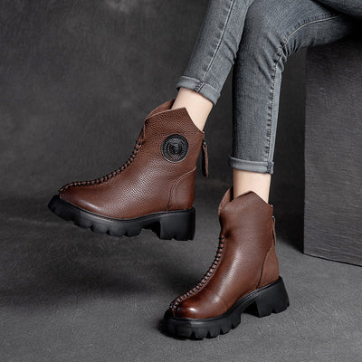 Autumn Retro Leather Thick Sole Boots for Women Aug 2022 New Arrival Brown 35 