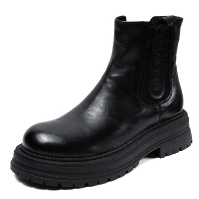 Autumn Retro Leather Thick Soled Casual Boots Oct 2023 New Arrival Black 35 