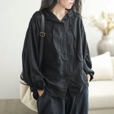 Autumn Retro Loose Cotton Casual Hoodie Aug 2023 New Arrival One Size Black 