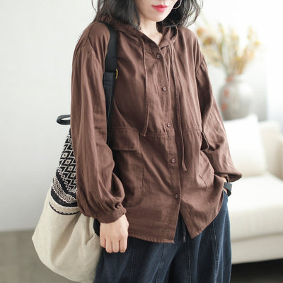 Autumn Retro Loose Cotton Casual Hoodie Aug 2023 New Arrival One Size Coffee 